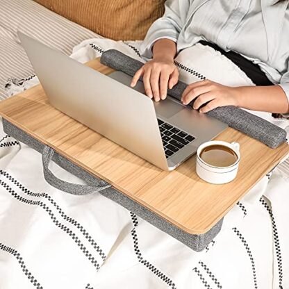 Lap Desk, Laptop Table for up to 15.6 Inches Laptop, with Handle, Cushion, Phone Tablet Slot - Image 2