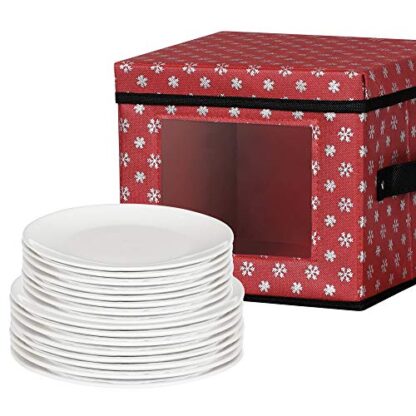 Set of 3 Red Holiday Dinnerware Storage, Dinnerware Box with Lid, Handles, Felt Dividers - Image 6