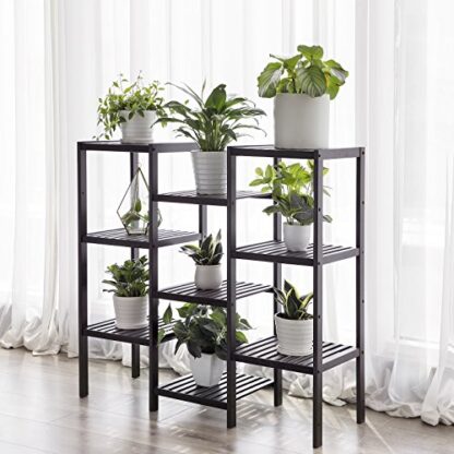 Brown Bamboo Customizable Plant Stand Flower Pots Holder Display Utility Shelf Bathroom Storage Rack Shelving Unit - Image 7