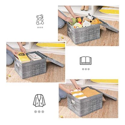 Set of 3 Heather Gray Fabric Storage Bins with Lids, Foldable Storage Boxes with Lids, Fabric Cubes with Label Holders, Storage Bins Organizer - Image 7