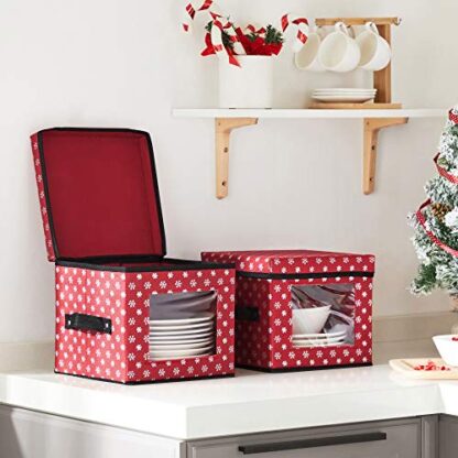 Set of 3 Red Holiday Dinnerware Storage, Dinnerware Box with Lid, Handles, Felt Dividers - Image 8