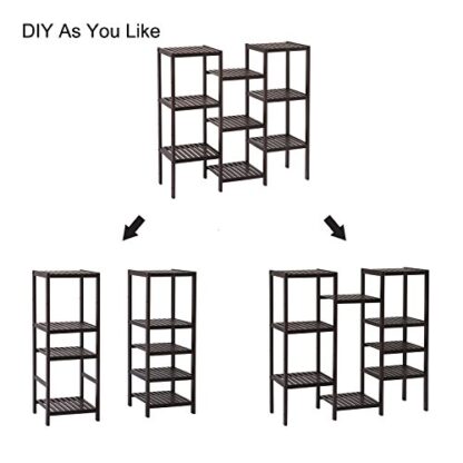 Brown Bamboo Customizable Plant Stand Flower Pots Holder Display Utility Shelf Bathroom Storage Rack Shelving Unit - Image 8