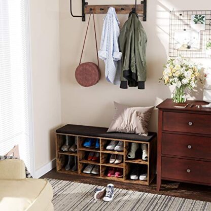 Rustic Brown + Brown Shoe Bench, Storage Bench, Shoe Rack Bench, Shoe Shelf, Storage Cabinet, 10 Compartments, with Cushion, for Entryway, 40.9 x 11.8 x 18.9 Inches, - Image 7