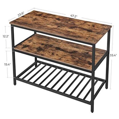 Rustic Brown Kitchen Island with 3 Shelves, 47.2 Inches Kitchen Shelf with Large Worktop, Stable Steel Structure, Industrial, Easy to Assemble - Image 7