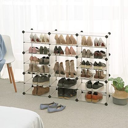 8-Tier White Shoe Rack, 32-Pair Plastic Shoe Clothes Storage Organizer Unit with Dividers, Ideal for Closet, Living Room and Corridor - Image 7