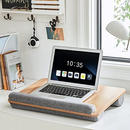 Lap Desk, Laptop Table for up to 15.6 Inches Laptop, with Handle, Cushion, Phone Tablet Slot - Image 7