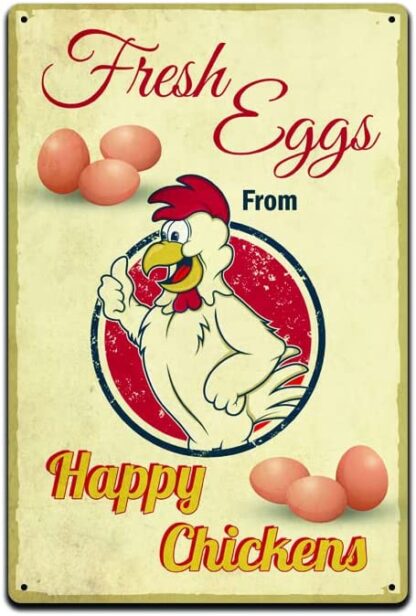 8x12 inch Fresh Eggs Happy Chickens - Funny Barn Yard Tin Sign