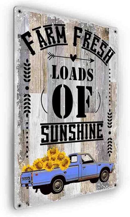 8x12 inch Farm Fresh Sunflower Vintage Rustic Farmhouse Metal Tin Sign, Funny Inspirational Patio Porch Country Home Kitchen Laundry Room Wall Decor