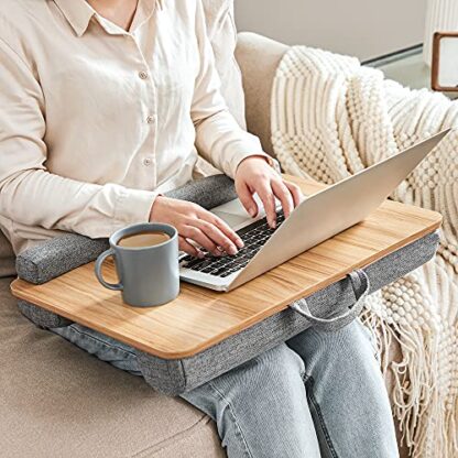 Lap Desk, Laptop Table for up to 15.6 Inches Laptop, with Handle, Cushion, Phone Tablet Slot