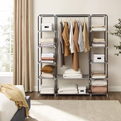 Gray With Herringbone Pattern Wardrobe, Closet, Portable Clothes Storage Organizer with Hanging Rail, Shelves, Fabric Cover - Image 6