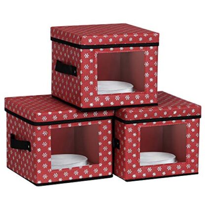 Set of 3 Red Holiday Dinnerware Storage, Dinnerware Box with Lid, Handles, Felt Dividers - Image 10