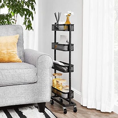 Black Slim Storage Cart, 4-Tier Slide-Out Trolley for Small Spaces, Bathroom and Kitchen, with Wire Baskets, Space Saving, Easy Assembly - Image 2