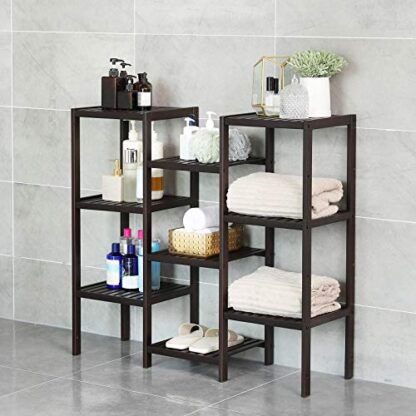 Brown Bamboo Customizable Plant Stand Flower Pots Holder Display Utility Shelf Bathroom Storage Rack Shelving Unit - Image 3