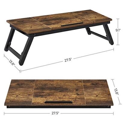 Rustic Dark Brown Laptop Desk, Bed Sofa Breakfast Tray, Adjustable Tilt Top, Right-Left Handed, Adjustable Folding Legs, Drawer - Image 7