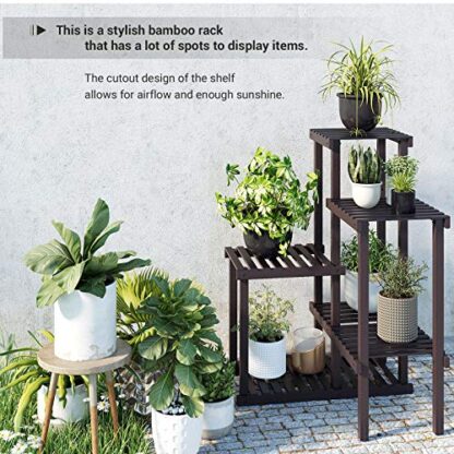 Brown Bamboo Plant Stand, Flower Shelf, Display Rack, DIY Adjustable Shelving Unit for Balcony, Bathroom Living Room Yard Garden Indoor Outdoor - Image 9