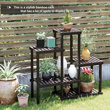 Brown Bamboo Plant Stand, Flower Shelf, Display Rack, DIY Adjustable Shelving Unit for Balcony, Bathroom Living Room Yard Garden Indoor Outdoor - Image 8