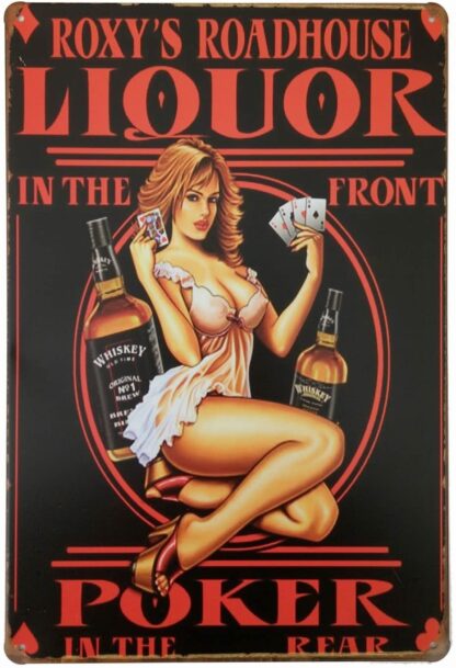 8x12 inch Whiskey Liquor in The Front Poker Pin up Girl Retro Vintage Decor