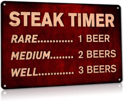 8x12 inch Funny Beer Sign Steak Timer - Metal BBQ Rules Sign, Outdoor Tin Signs