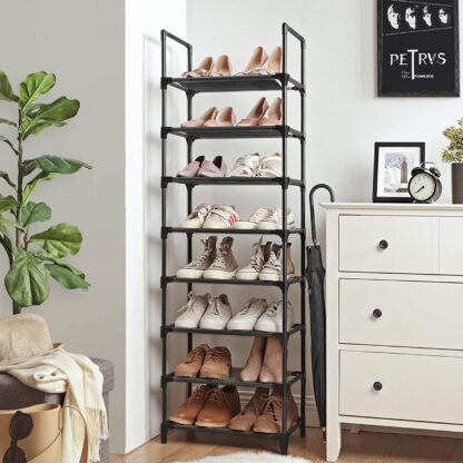 Black Shoe Rack, 8-Tier Shoe Shelf Organizer, Shoe Tower, 16-20 Pairs, for Closet, Entryway