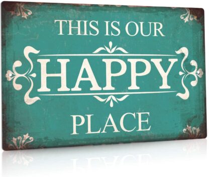 8x12 inch Porch Sign, Porch Decor for Home, Bar, Farmhouse, Aluminum Metal Wall Sign - This is Our Happy Place