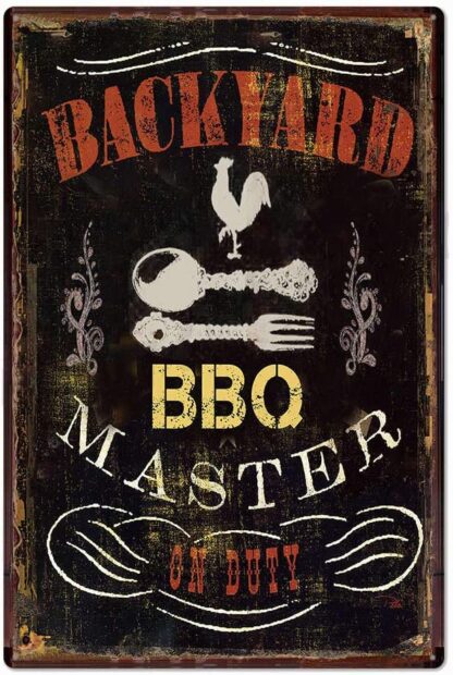 8x12 inch Backyard BBQ Master Metal Tin Sign, Vintage Plate Plaque