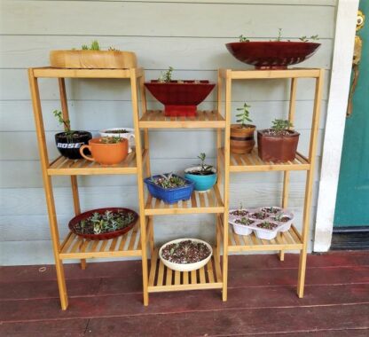 Natural Bamboo Customizable Plant Stand Shelf Flower Pots Holder Display Rack Utility Shelf Bathroom Rack 9-Tier Storage Rack Shelving Unit