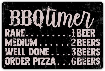 8x12 inch Funny BBQ Timer Quote Metal Tin Sign Wall Decor Retro BBQ Signs with Sayings for Home Kitchen Restaurant Café Decor Gifts