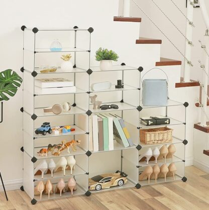 8-Tier White Shoe Rack, 32-Pair Plastic Shoe Clothes Storage Organizer Unit with Dividers, Ideal for Closet, Living Room and Corridor