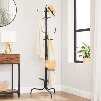 Black Coat Rack, Freestanding Metal Coat Tree with 6 Hooks, for Entryway, Bedroom, Living Room