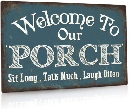 8x12 inch Welcome to Our Porch Sign, Aluminum Metal Wall Sign for Home, Bar, Farmhouse, 12x8 Inches Use Outdoor/Indoor