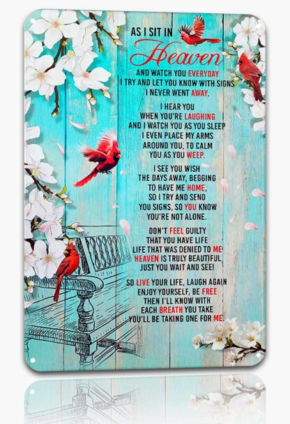 8x12 inch Vintage Tin Sign Cardinals As I Sit in Heaven and Watch You Everyday