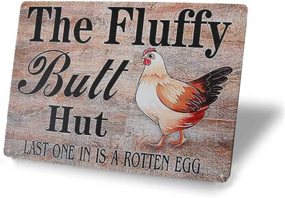 8x12 inch Chicken Stuff Chicken Yard Signs,Funny Chicken Coop Sign Fluffy Butt Hut Metal Signs