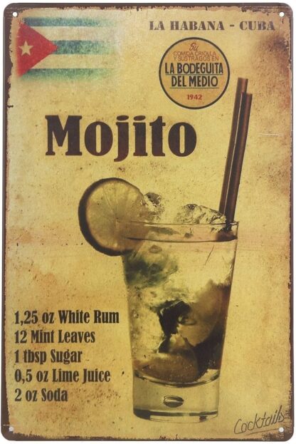 8x12 inch La Habana Cuba Mojito Drink Tin Sign Wall Retro Metal