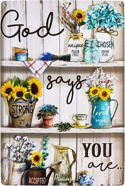 8x12 inch God Says You are Sunflower Vintage Metal Tin Sign Farmhouse