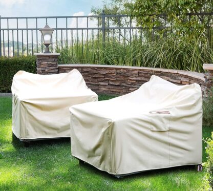 Set of 2 Beige Patio Chair Covers, Lounge Deep Seat Cover, 600D Heavy Duty Outdoor Furniture Cover, Waterproof and Anti-Fade