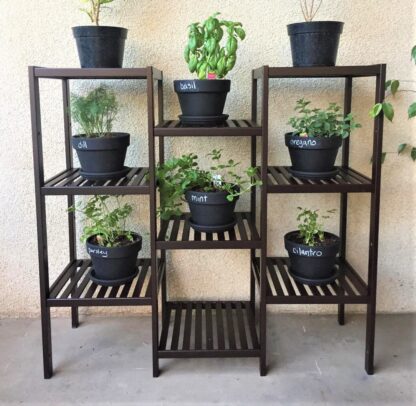 Brown Bamboo Customizable Plant Stand Flower Pots Holder Display Utility Shelf Bathroom Storage Rack Shelving Unit