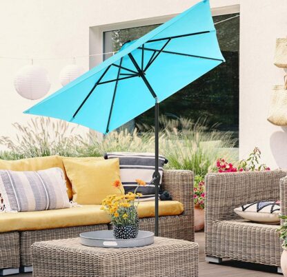 Lake Blue Solar Patio Umbrella 10 x 6.5 ft, Lighted Outdoor Umbrella Rectangular, LED Lights