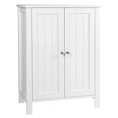 White Bathroom Floor Storage Cabinet with Double Door Adjustable Shelf, 23.6 x 11.8 x 31.5 Inches - Image 7