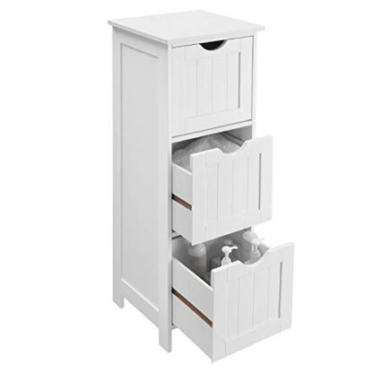 White Bathroom Cabinet Floor Cabinet, Free-Standing Storage Cabinet with 3 Drawers - Image 3