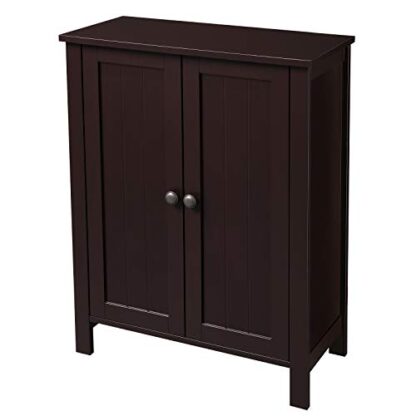 Brown Bathroom Floor Storage Cabinet with Double Door Adjustable Shelf - Image 2