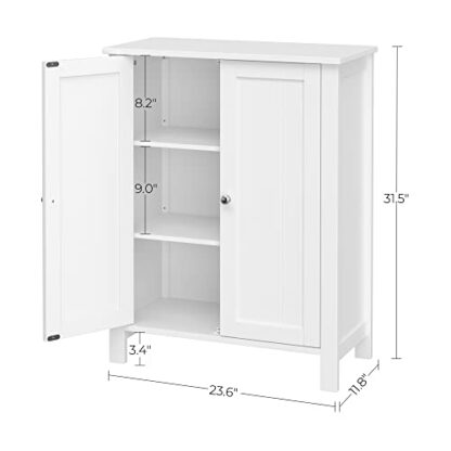 White Bathroom Floor Storage Cabinet with Double Door Adjustable Shelf, 23.6 x 11.8 x 31.5 Inches - Image 6