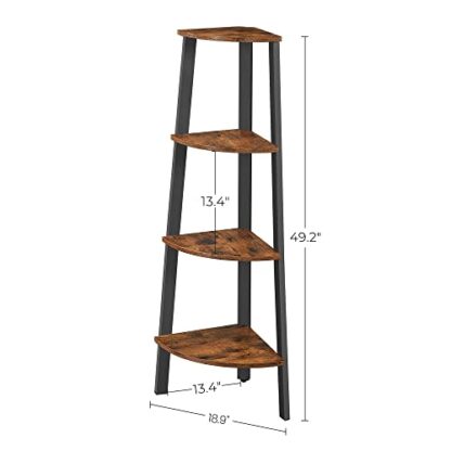 Rustic Brown Corner Shelf, 4-Tier Industrial Ladder Bookcase, Storage Rack - Image 5