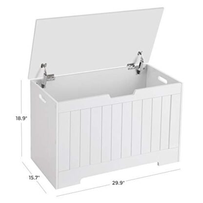 White Lift-Top Storage Chest, Entryway Bench with 2 Safety Hinges, Wooden Box - Image 2