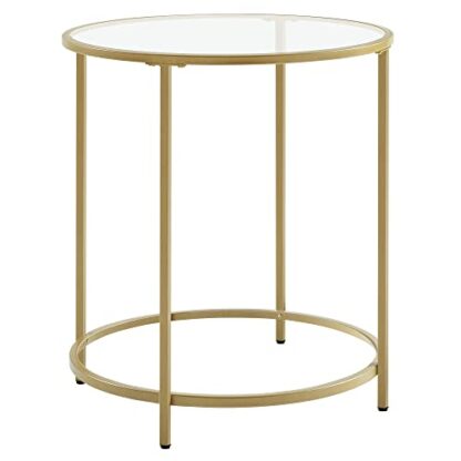 Gold Round Side Table, Glass End Table with Metal Frame, Small Coffee Accent Table, Bedside Table, Modern Style, for Living Room, Balcony - Image 9