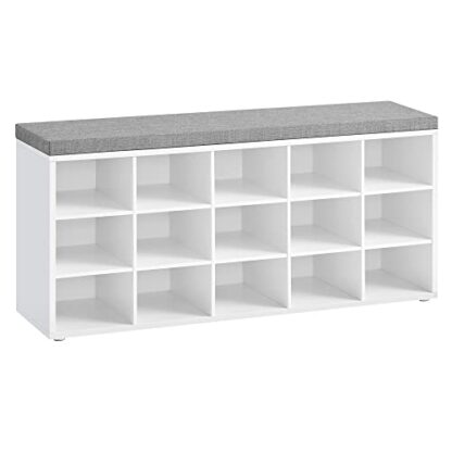 White + Gray Shoe Bench with Cushion, Storage Bench with 15 Compartments, Shoe Rack Bench, Shoe Shelf, Storage Cabinet, for Entryway, Holds up to 440 lb - Image 8