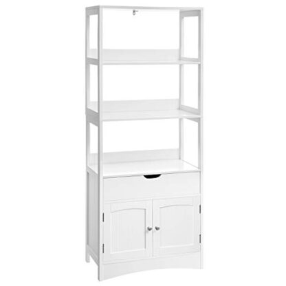 White Free Standing Linen Tower, Bathroom Storage Cabinet - Image 9