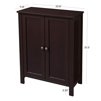 Brown Bathroom Floor Storage Cabinet with Double Door Adjustable Shelf - Image 7