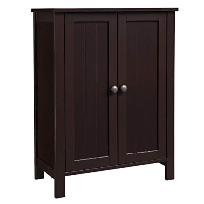 Brown Bathroom Floor Storage Cabinet with Double Door Adjustable Shelf - Image 8