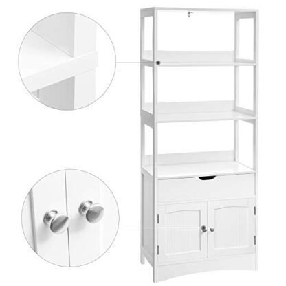 White Free Standing Linen Tower, Bathroom Storage Cabinet - Image 5