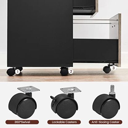 Greige + Black File Cabinet, with 2 Drawers, Mobile Filing Cabinet with Wheels, for A4, Letter Sized Documents, Hanging File Folders - Image 5